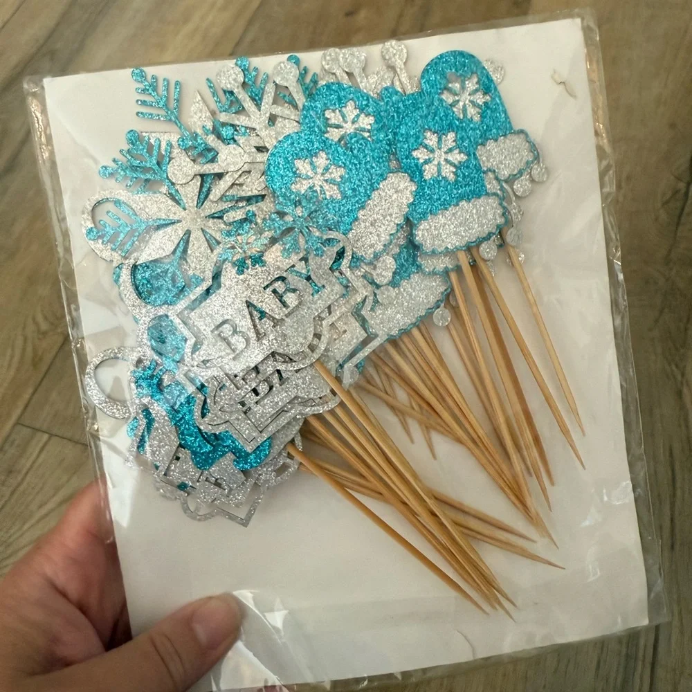 ❌Blue and Silver Baby Shower Cupcake Toppers NEW!